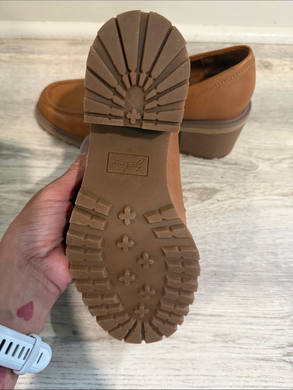 Women's Tan Chunky Heel Loafer with Gold Hardware - Picture 4 of 4